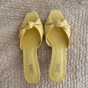 Zara | yellow knitted detail kitten heels; new, unworn